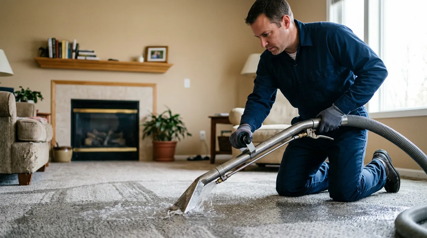 Water damage restoration technician working near Clinton, IA